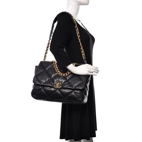 chanel goatskin quilted maxi 19 flap black|Chanel handbags 19 inch.